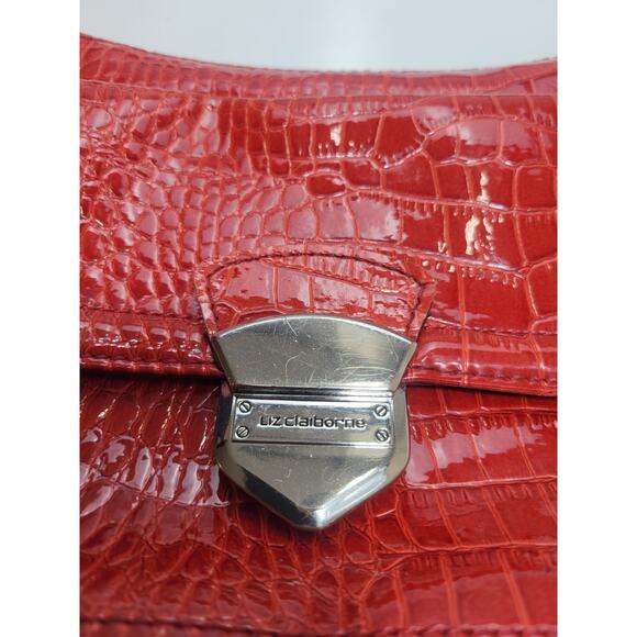 LIZ Claiborne Red Alligator Print Zip Snap Closure Small Outside Pocket - Picture 2 of 16